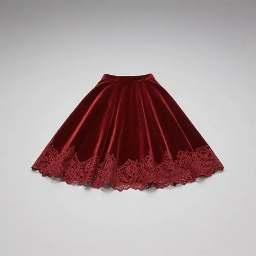 蕾絲邊印花金絲絨半身裙